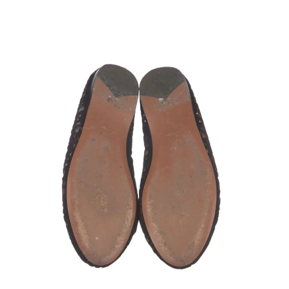 ALAIA SUEDE LEATHER BLACK LASERCUT ACCENT BALLET FLATS SHOES 37.5 7.5